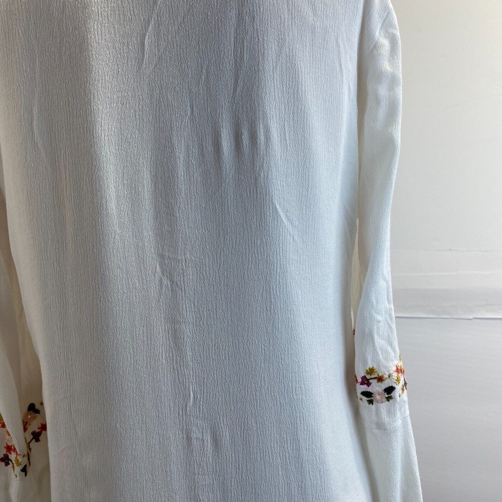 Womens Sugar Lips V Neck Floral Embroidered Lined Tunic Dress Bell Sleeve Sz M - Picture 13 of 16